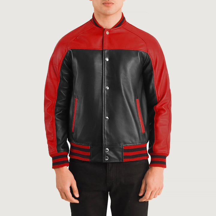 Varsity Leather Jacket Crimson Vangaurd Colorblock
