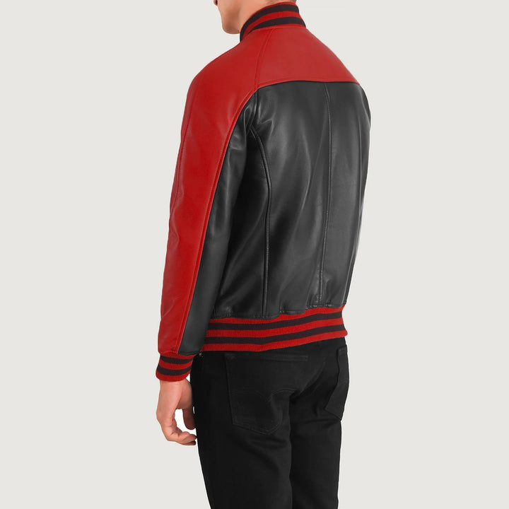 Varsity Leather Jacket Crimson Vangaurd Colorblock - Image 4