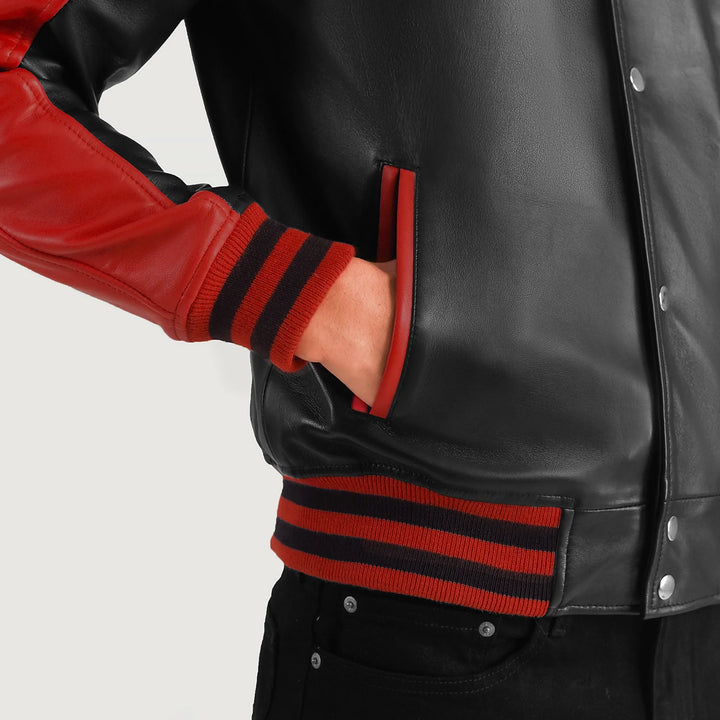 Varsity Leather Jacket Crimson Vangaurd Colorblock - Image 6