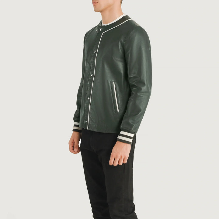 Varsity Leather Jacket Moss Pines Dugout Jersey - Image 3