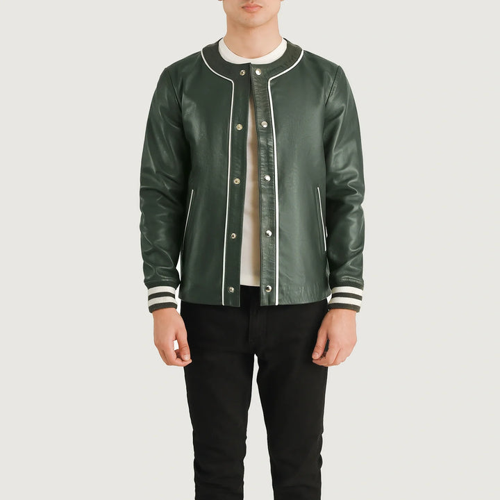 Varsity Leather Jacket Moss Pines Dugout Jersey - Image 2