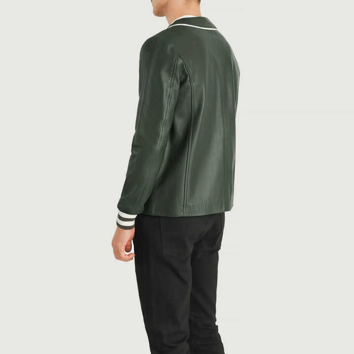 Varsity Leather Jacket Moss Pines Dugout Jersey - Image 5