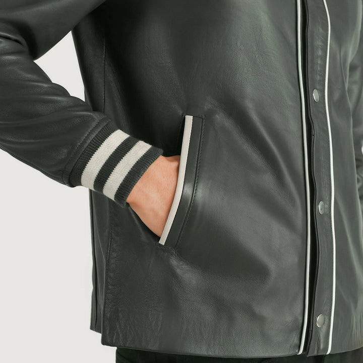 Varsity Leather Jacket Moss Pines Dugout Jersey - Image 6