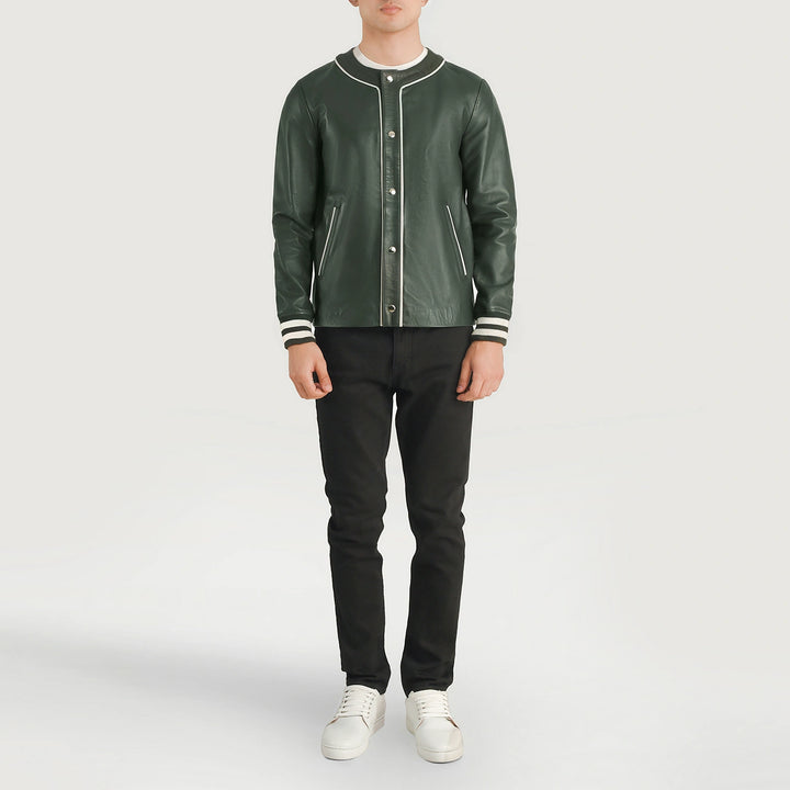 Varsity Leather Jacket Moss Pines Dugout Jersey - Image 4