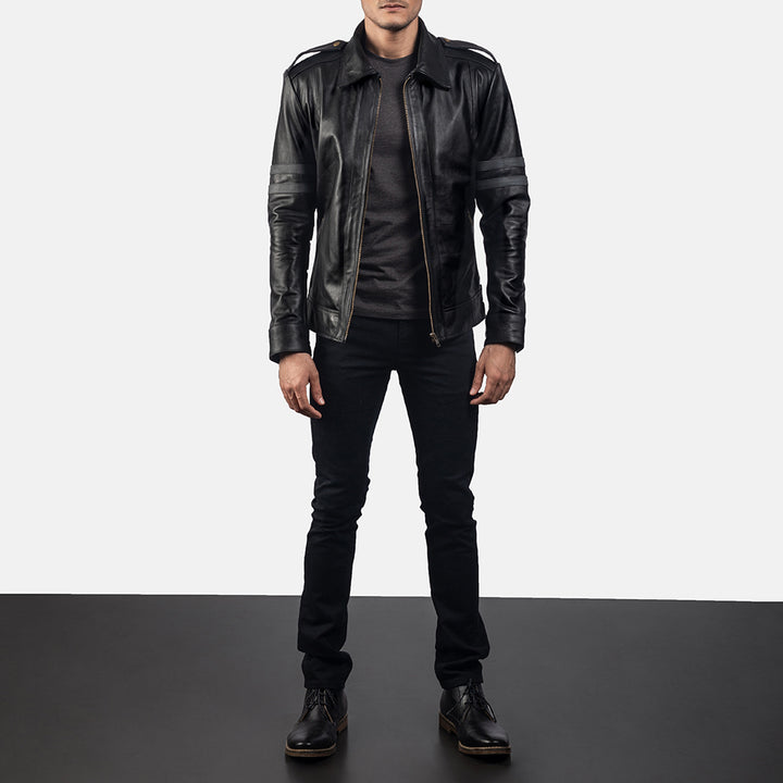 Motorbike Leather Jacket Midnight Dual-Band Pilot Biker - Image 4