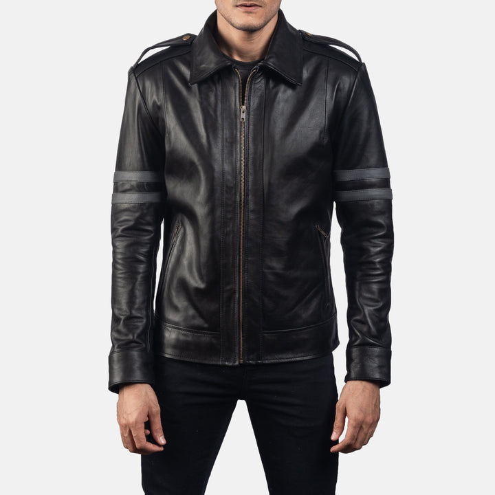 Motorbike Leather Jacket Midnight Dual-Band Pilot Biker