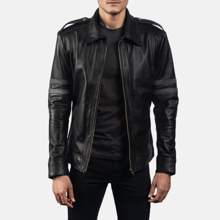 Motorbike Leather Jacket Midnight Dual-Band Pilot Biker - Image 5