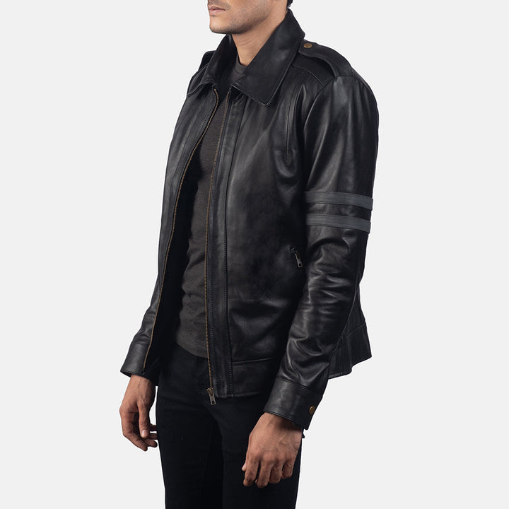 Motorbike Leather Jacket Midnight Dual-Band Pilot Biker - Image 3