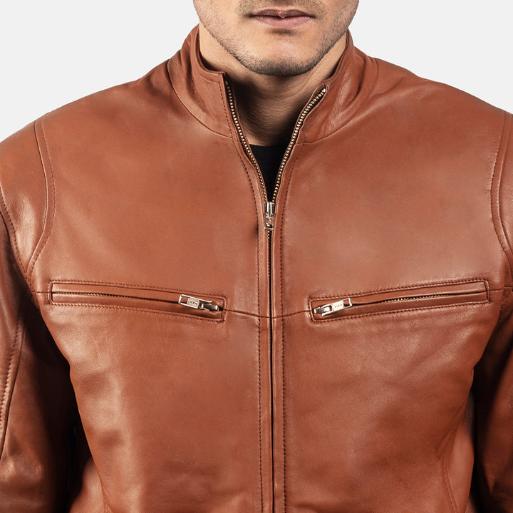 Motobike Leather Jacket Cognac Velocity - Image 7