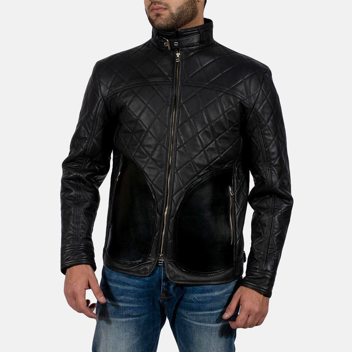 Motobike Leather Jacket Black Lattice Armour