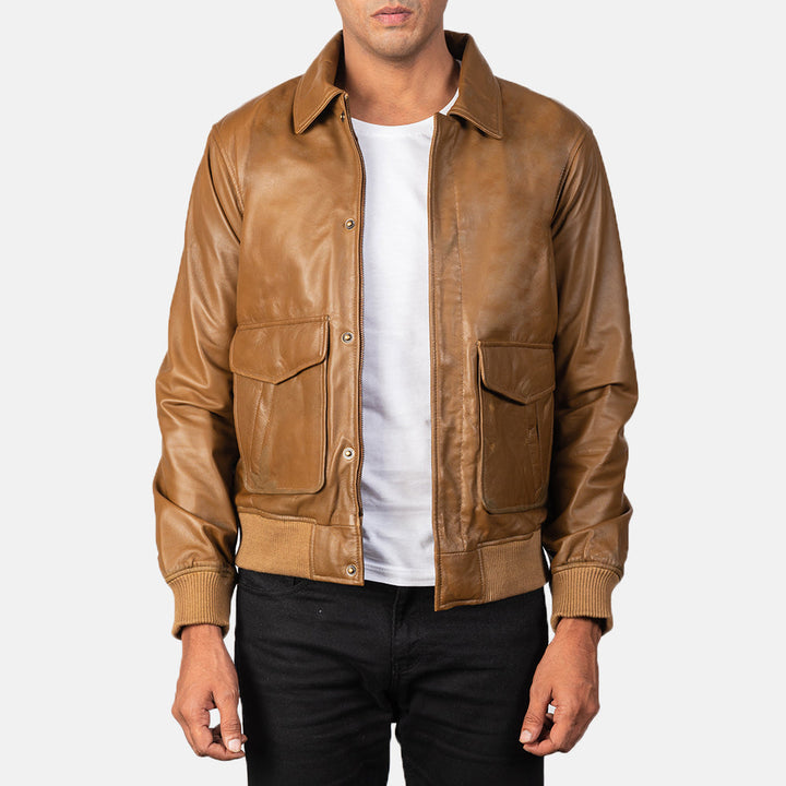 Leather Bomber Jacket Field Style - Image 3