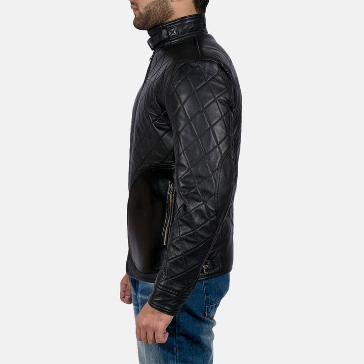 Motobike Leather Jacket Black Lattice Armour - Image 6