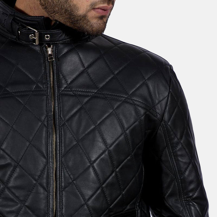 Motobike Leather Jacket Black Lattice Armour - Image 3