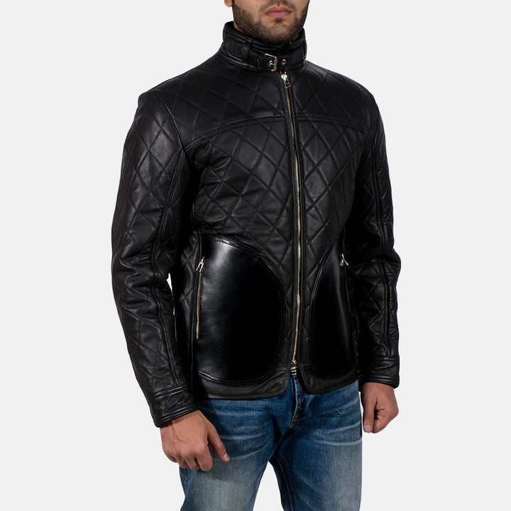 Motobike Leather Jacket Black Lattice Armour - Image 4