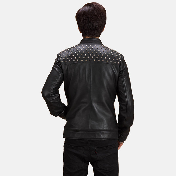 Motorbike Leather Jacket Cyber Metallic Studded - Image 6