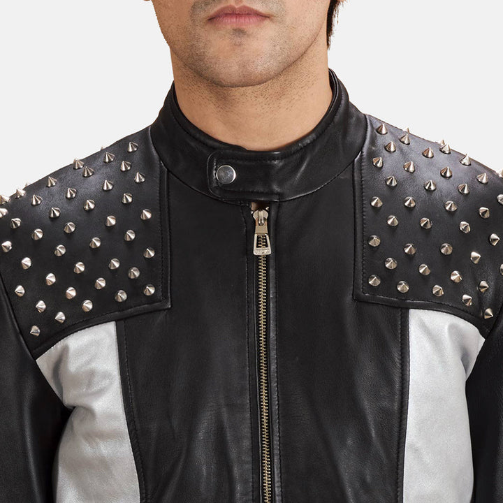 Motorbike Leather Jacket Cyber Metallic Studded - Image 5