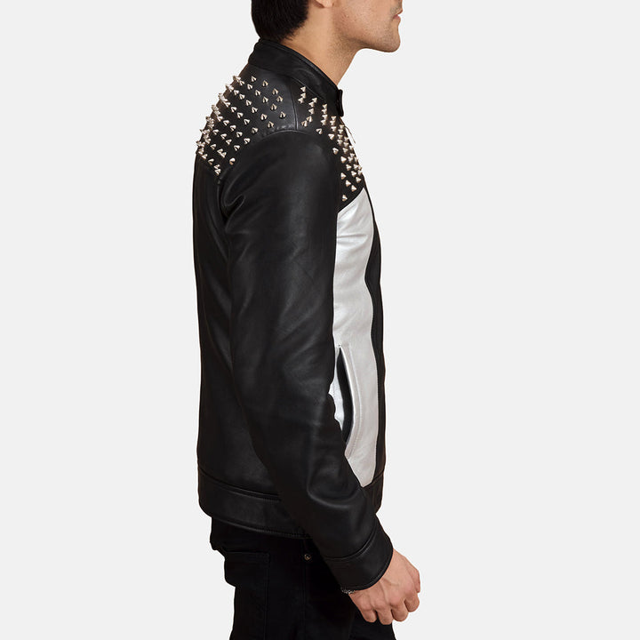 Motorbike Leather Jacket Cyber Metallic Studded - Image 3
