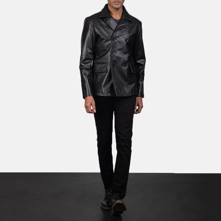 Leather Coat Nocturne Flap-Pocket Peacoat - Image 3