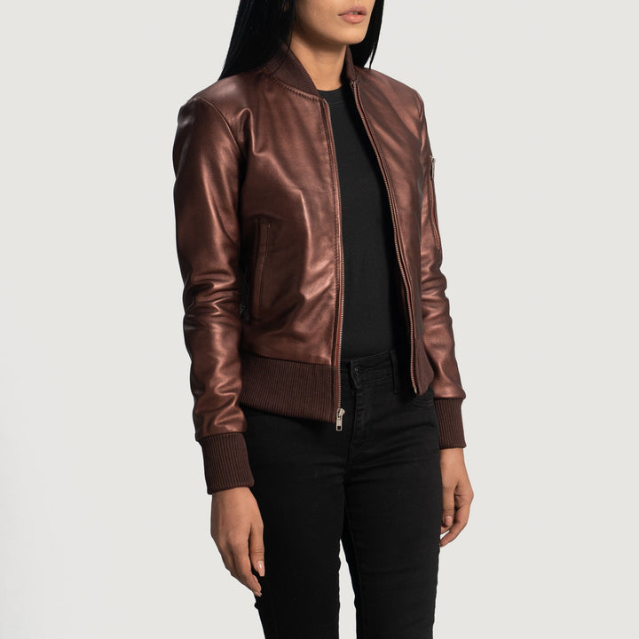 Leather Bomber Jacket Burnished Copper Brown | Premium - Image 3