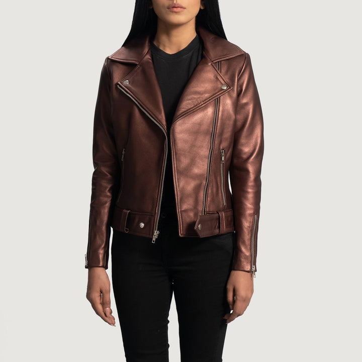 Motorbike Leather Jacket Metallic Brown | Premium Quality - Image 3