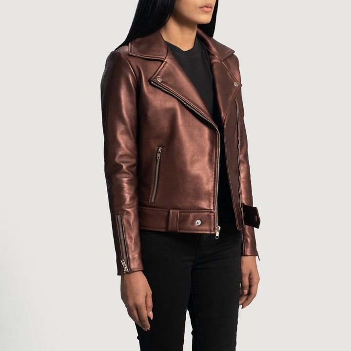Motorbike Leather Jacket Metallic Brown | Premium Quality - Image 2