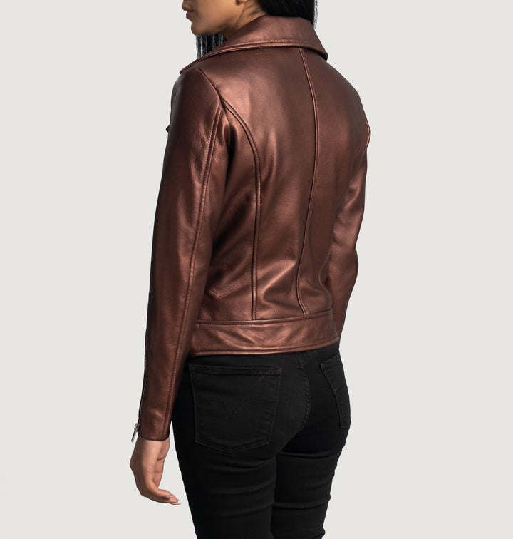 Motorbike Leather Jacket Metallic Brown | Premium Quality - Image 4