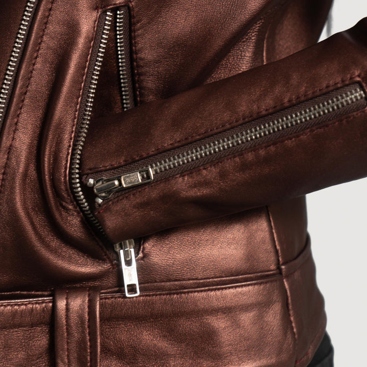 Motorbike Leather Jacket Metallic Brown | Premium Quality - Image 5