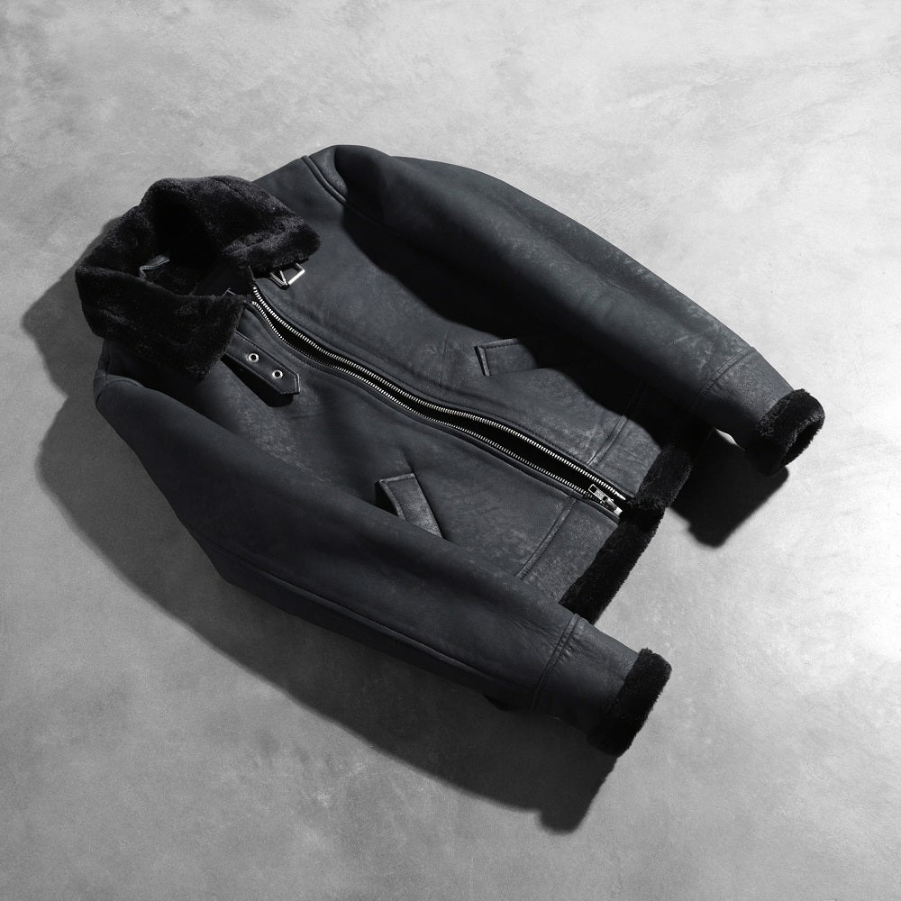 Shearling Leather Jacket Black Premium - Image 7
