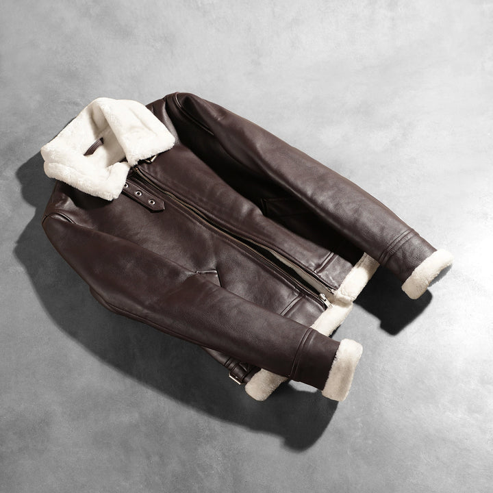 Shearling Leather Jacket Brown & White | Premium - Image 7