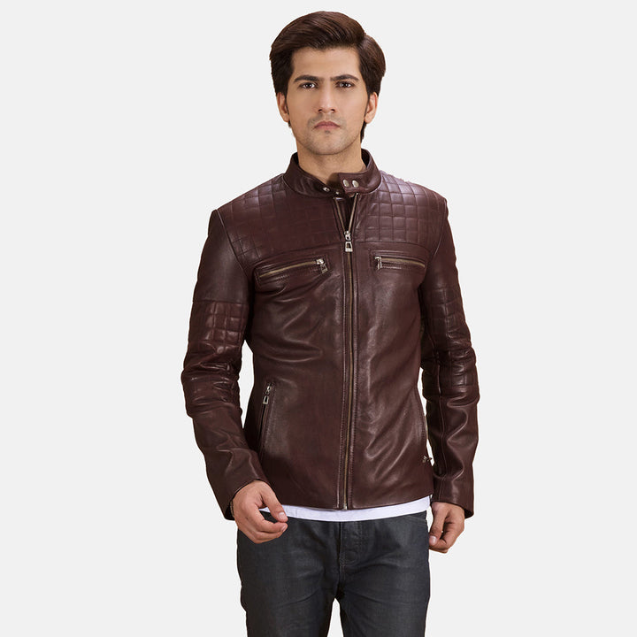 Motobike Leather Jacket Damson Grid Iron