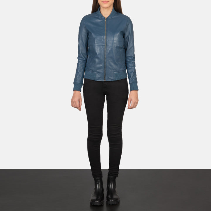 Leather Bomber Jacket Slate Blue | Premium - Image 4