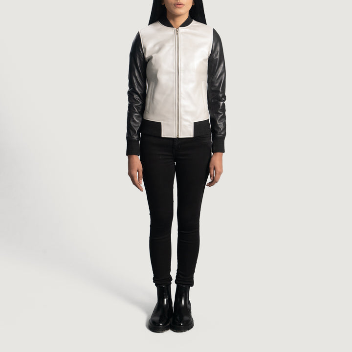 Leather Bomber Jacket Black & Ivory | Premium - Image 4