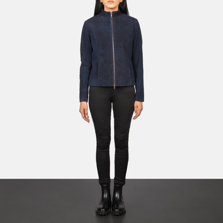 Suede Jacket Navy Minimal Zip | Premium - Image 5