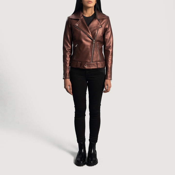 Motorbike Leather Jacket Metallic Brown | Premium Quality - Image 6