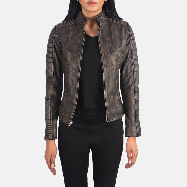 Motorbike Leather Jacket Distressed Brown | Premium - Image 2