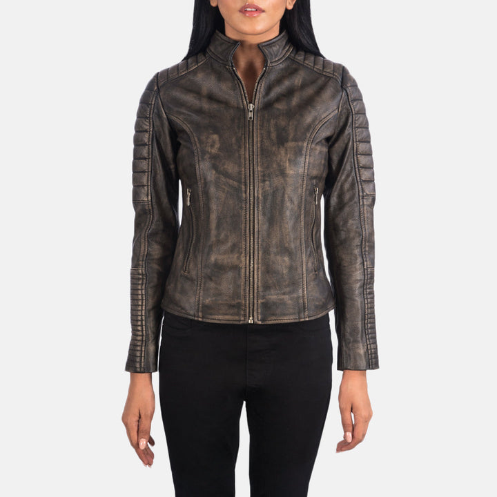 Motorbike Leather Jacket Distressed Brown | Premium