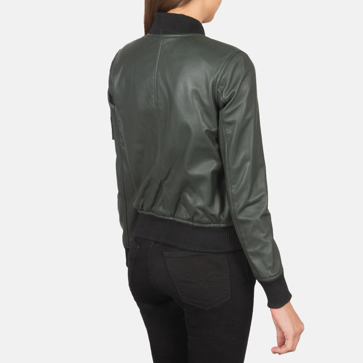 Leather Bomber Jacket Dark Olive | Premium - Image 5