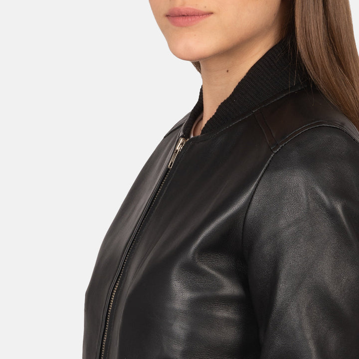Leather Bomber Jacket Jet Black | Premium - Image 6