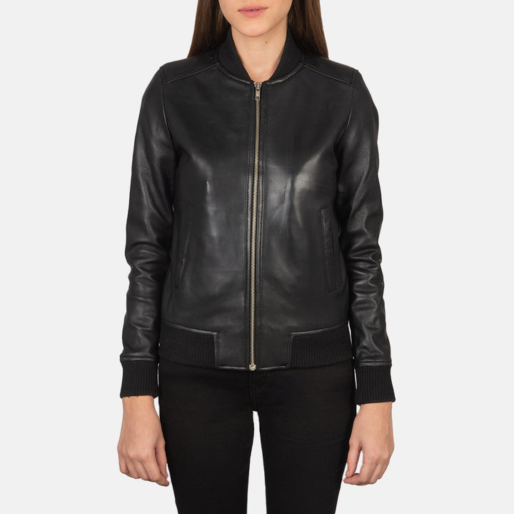 Leather Bomber Jacket Jet Black | Premium
