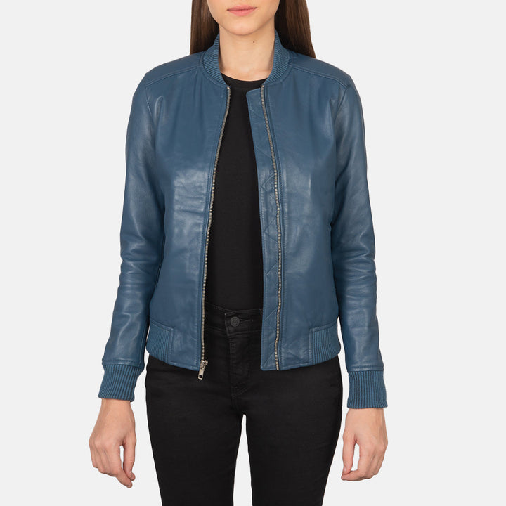 Leather Bomber Jacket Slate Blue | Premium - Image 2
