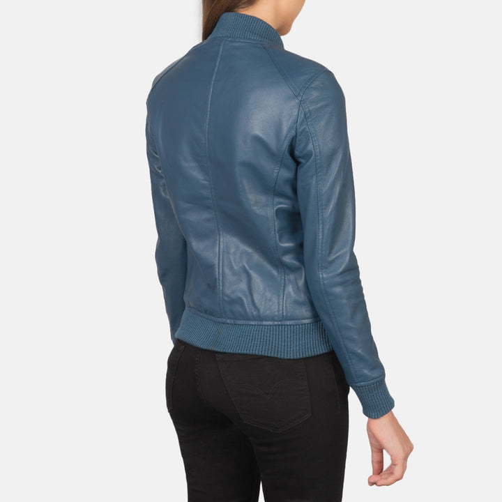 Leather Bomber Jacket Slate Blue | Premium - Image 5