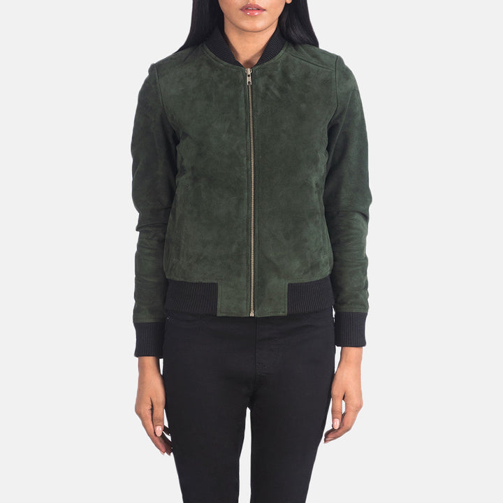 Suede Jacket Dark Olive Bomber | Premium