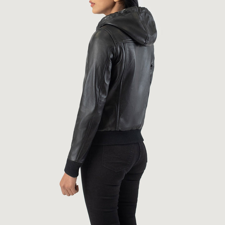 Women’s Hooded Leather Jacket Black | Premium - Image 5