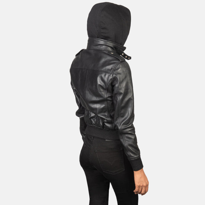 Women’s Hooded Leather Jacket Black | Premium - Image 5