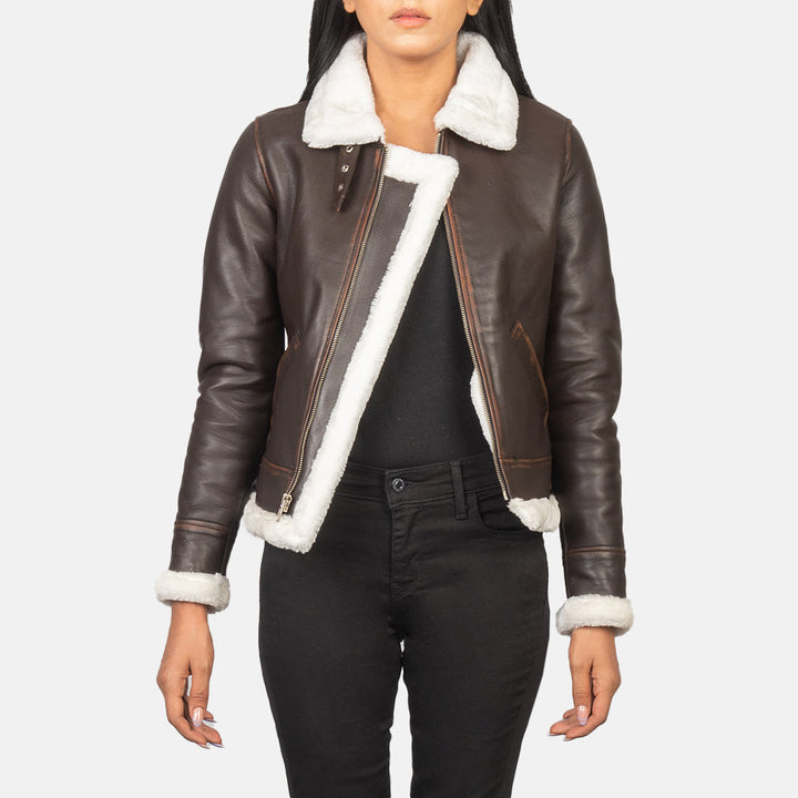 Shearling Leather Jacket Dark Brown Premium