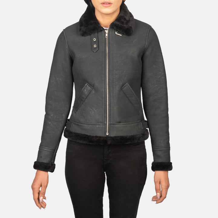 Shearling Leather Jacket Black Premium