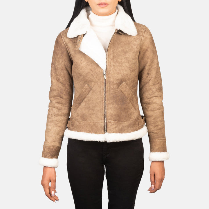 Shearling Leather Jacket Light Yellow Premium