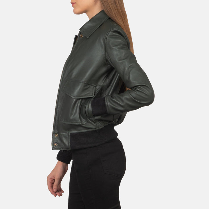 Leather Bomber Jacket Forest Green | Premium - Image 3