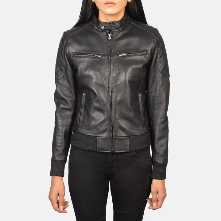 Leather Bomber Jacket Charcoal Black | Premium