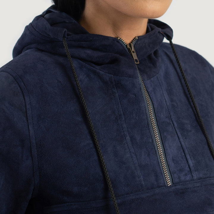 Women’s Hooded Suede Pullover Jacket Navy Blue | Premium - Image 5